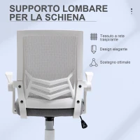 Vinsetto Sedia da Ufficio Ergonomica con Braccioli e Supporto Lombare, in Tessuto Effetto Lino, 62.5x55x94-104 cm, Grigia(m-6)