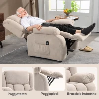 HOMCOM Massage- und verstellbarer Aufstehsessel mit 2 Taschen und Fernbedienung, 93x104x105 cm, Beige(m-3)