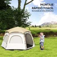 Outsunny Tienda de Campaña para 4 Personas con Fácil Montaje Protección UV y Bolsa de Transporte 280x240x155 cm Blanco y Beige(m-4)
