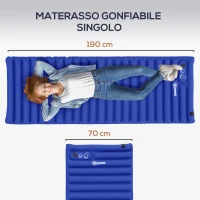 Outsunny Materasso Gonfiabile Singolo con Pompa a Pedale Incorporata, in Plastica 190T, 195x70x10 cm, Blu(m-4)