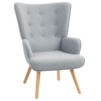 HOMCOM Fauteuil de salon en tissu bouclette, fauteuil capitonné et rembourré avec pieds en bois, 71 x 74 x 96 cm, gris clair