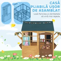 AIYAPLAY Căsuță de Joacă pentru Copii 3-8 Ani cu 5 Ferestre și 2 Table Negre, Maro și Albastru(m-5)