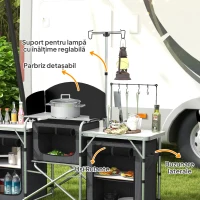 Outsunny Bucătărie de Camping Pliabilă cu 3 Blaturi, 5 Rafturi Interne și 4 Cârlige, 172x48x119 cm, Negru(m-5)