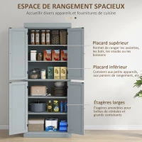 HOMCOM Armoire de cuisine buffet cuisine style moderne avec placards, étagères réglables, 76 x 40,5 x 184 cm, gris(m-4)