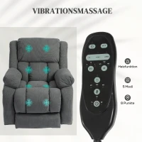 HOMCOM Relaxstoel met Massage- en Warmtefunctie, Elektrische Opsta-Stoel, Afstandsbediening, Zijvakken, Grijs(m-5)