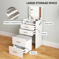 HOMCOM Compact Dressing Table and Stool Set, with Storage - White(m-6)