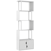 HOMCOM Librería de 5 Niveles en Forma de S con 5 Estantes y 2 Puertas para Sala de Estar Oficina 60x23,8x179,2 cm Blanco