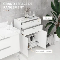 kleankin Meuble de salle de bain avec 2 tiroirs placard à double porte et étagères réglables 60 x 30 x 93 cm blanc brillant(m-4)