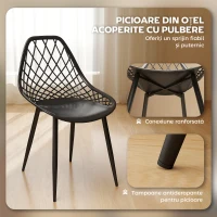 HOMCOM Set 4 Scaune Moderne cu Spătar Perforat Plastic și Metal Negru(m-5)