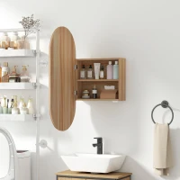 HOMCOM Armoire murale salle de bain avec miroir ovale 45 x 90 cm moderne sans cadre bois naturel(m-7)