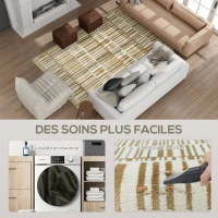 HOMCOM Tapis salon 200 x 140 cm poils courts lavable en machine hypoallergénique pour salon, chambre à coucher, bureau, jaune(m-6)