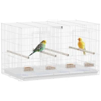 PawHut Bird Cage with Divider, 4 Wooden Perches, Slide Out Tray, 4 Feeders, for Budgie, Lovebird, Canary, 76 x 46 x 46cm, White(m-10)