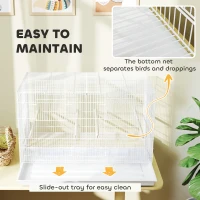 PawHut Bird Cage with Divider, 4 Wooden Perches, Slide Out Tray, 4 Feeders, for Budgie, Lovebird, Canary, 76 x 46 x 46cm, White(m-7)