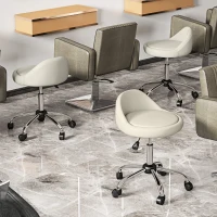 HOMCOM Taburete de Trabajo Giratorio y con Ruedas, Altura Ajustable, Asiento Giratorio, 50cm x 50 cm x 83 cm, Blanco(m-5)