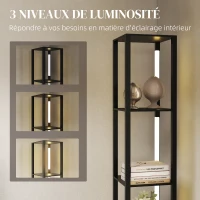 HOMCOM Lampadaire avec étagères 4 niveaux dimmable LED variateur d'intensité interrupteur à pied pour salon chambre bureau noir(m-5)
