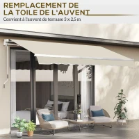 Outsunny Toile de rechange store banne lambrequin vagues douces polyester haute densité 280 g/m² anti-UV 2,82 x 2,4 m crème(m-6)