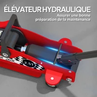 HOMCOM Cric hydraulique, cric de manœuvre extra plat charge max 2500 kg, plage de levage 80-360 mm, 53 x 20,5 x 17,5 cm, rouge(m-7)