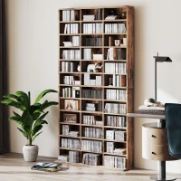 HOMCOM CD Storage Unit with Adjustable Shelves, 102 x 195 cm, Rustic Brown(m-9)