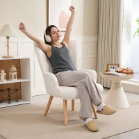 HOMCOM Fauteuil de salon en tissu bouclette, fauteuil capitonné et rembourré avec pieds en bois, 71 x 74 x 96 cm, beige(m-7)