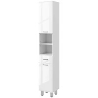 kleankin Meuble colonne salle de bain avec étagères réglables et compartiments ouverts, 30x30x180cm, blanc brillant(m-1)