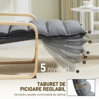 HOMCOM Fotoliu Ergonomic Lemn și Catifea Suport pentru Picioare Reglabil Gri Închis(m-5)
