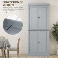 HOMCOM Armoire de cuisine buffet cuisine style moderne avec placards, étagères réglables, 76 x 40,5 x 184 cm, gris(m-6)