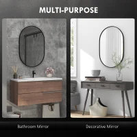 HOMCOM Specchio Bagno Ovale da Parete con Cornice in Alluminio, Verticale o Orizzontale, 60x90cm, Nero(m-4)