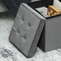 HOMCOM Pouf pieghevole con spazio di stivaggio, scatola contenitore, schiuma, MDF, Grigio(m-4)