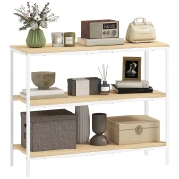 HOMCOM Console da Ingresso con 3 Ripiani Aperti e Gambe in Metallo, per Corridoio, Ingresso, Soggiorno, Camera da Letto, Naturale e Bianco(m-1)