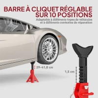 HOMCOM Lot de 2 chandelles voiture chandelles de levage capacité 3 tonnes hauteur réglable 290-418mm goupille de sécurité rouge(m-4)