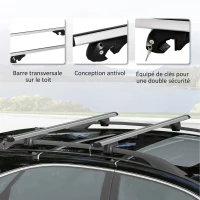 HOMCOM Barres de toit de voiture transversales porte-bagage verrouillables 2 clés fournies alliage d'aluminium 123,5 x 5,5 x 7 cm argenté et noir(m-7)