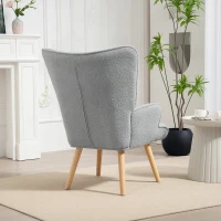 HOMCOM Fauteuil de salon en tissu bouclette, fauteuil capitonné et rembourré avec pieds en bois, 71 x 74 x 96 cm, gris clair(m-8)