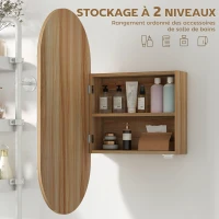 HOMCOM Armoire murale salle de bain avec miroir ovale 45 x 90 cm moderne sans cadre bois naturel(m-5)