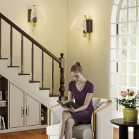 HOMCOM Led Wall Lamp 2 Pack, 5W Modern Indoor Starry Wall Light, Colour Temperature Adjustable 3000K/4000K/6500K, for Bedroom, Living Room, Hallway, Stairs, Black(m-9)