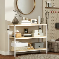 HOMCOM Console da Ingresso con 3 Ripiani Aperti e Gambe in Metallo, per Corridoio, Ingresso, Soggiorno, Camera da Letto, Naturale e Bianco(m-3)