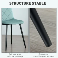HOMCOM Lot de 4 chaises de salle à manger rembourrées avec dossier haut, pieds en acier et tissu effet velours, vert(m-5)