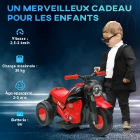AIYAPLAY Moto électrique enfants 2-5 ans, 3 roues, 6 V, 3 km/h, avec fonction de bulles, effets lumineux et sonores, rouge(m-7)