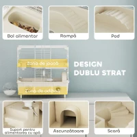 PawHut Cușcă pentru Hamsteri cu 2 Niveluri și 3 Uși, cu Roată și Tuburi, Crem și Alb(m-4)