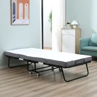 HOMCOM Lit d'appoint, Lit pliant, Lit de voyage avec roulettes, Matelas, Acier, Blanc+Noir(m-2)