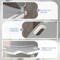HOMCOM Tabouret de douche siège de douche hauteur ajustable 39-51,5 cm barre d'appui à ventouse patins à ventouse gris(m-7)