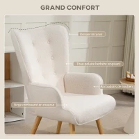 HOMCOM Fauteuil de salon en tissu bouclette, fauteuil capitonné et rembourré avec pieds en bois, 71 x 74 x 96 cm, beige(m-5)