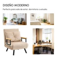 HOMCOM Sofá Cama Individual Plegable Silla Cama Convertible 4 en 1 Respaldo Ajustable de 5 Niveles y Almohada 63x73x81 cm Beige(m-7)