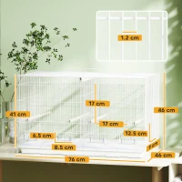 PawHut Bird Cage with Divider, 4 Wooden Perches, Slide Out Tray, 4 Feeders, for Budgie, Lovebird, Canary, 76 x 46 x 46cm, White(m-3)