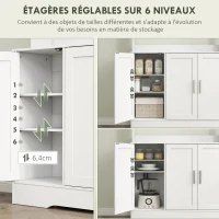 HOMCOM Armoire de cuisine scandinave avec placards, compartiments ouverts, portes vitrées et plan de travail, blanc(m-5)