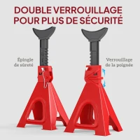 HOMCOM Lot de 2 chandelles voiture chandelles de levage capacité 6 tonnes hauteur réglable 375-592mm goupille de sécurité rouge(m-5)
