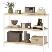 HOMCOM Console da Ingresso con 3 Ripiani Aperti e Gambe in Metallo, per Corridoio, Ingresso, Soggiorno, Camera da Letto, Naturale e Bianco(m-5)