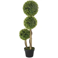 HOMCOM Decorative Artificial Trees Boxwood Ball Topiary Trees in Pot, Fake Plants for Home Indoor Outdoor Decor, 90 cm, Light Green(m-11)