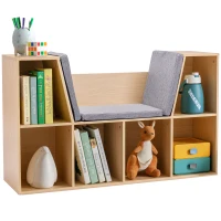HOMCOM 2-in-1 Kinderrek + Speelbank incl. Kussens 103 cm × 30 cm × 62 cm Grijs + Naturel(m-11)