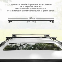 HOMCOM Barres de toit de voiture transversales porte-bagage verrouillables 2 clés fournies alliage d'aluminium noir(m-6)