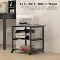 HOMCOM Support d'imprimante desserte de rangement 3 niveaux étagères mobile sur roulettes 50 x 50 x 52,5 cm(m-4)
